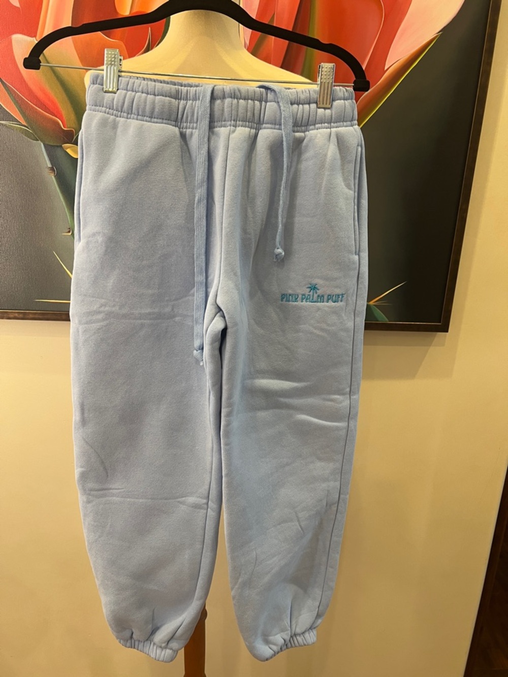 Pink Palm Puff Blue Sweatpants